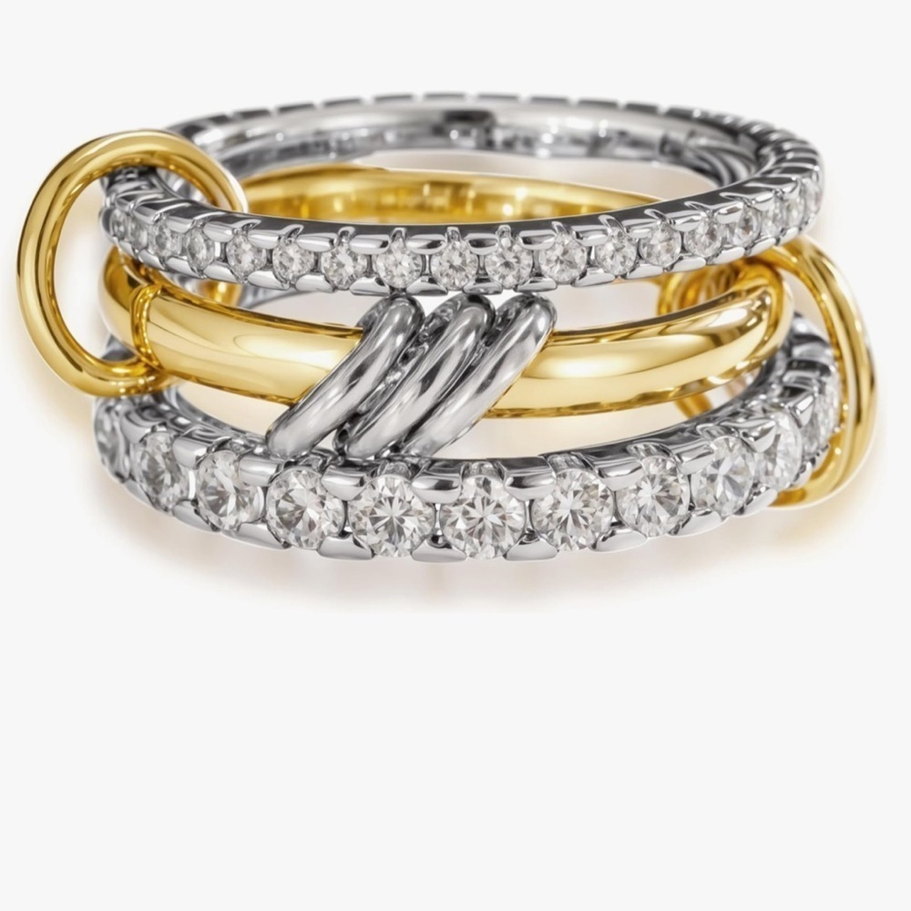 18k Plated Gold And Silver Interlocking Stack Ring Luxury Jewelry Look